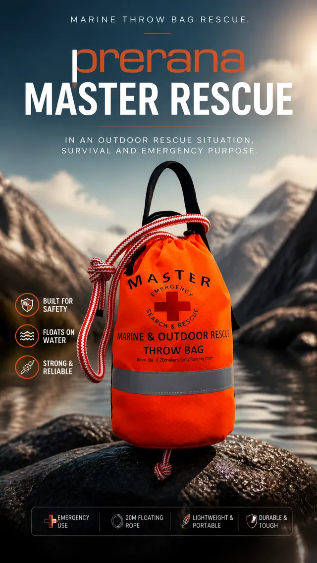 Create a outdoor Throw Bag advertising poster for a outdo...